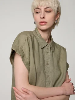 Kurzarmbluse aus Leinen