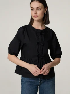 Kurzarmbluse mit Schleifen