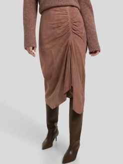 Midijupe aus Veloursleder