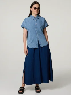 Midijupe mit Leinen SLIT