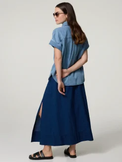 Midijupe mit Leinen SLIT